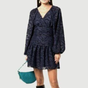 NWT Tanya Taylor Eva Navy Blue Puff Sleeve Mini Dress